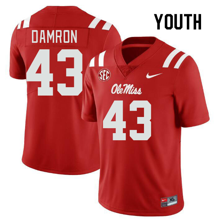 Youth #43 Jack Damron Ole Miss Rebels College Football Jerseyes Stitched Sale-Red